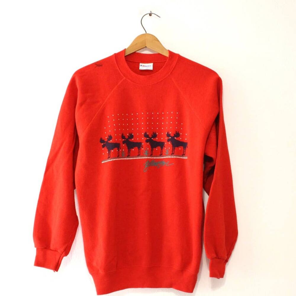 Vintage Yellowstone National Park Winter Moose Sweatshirt Large